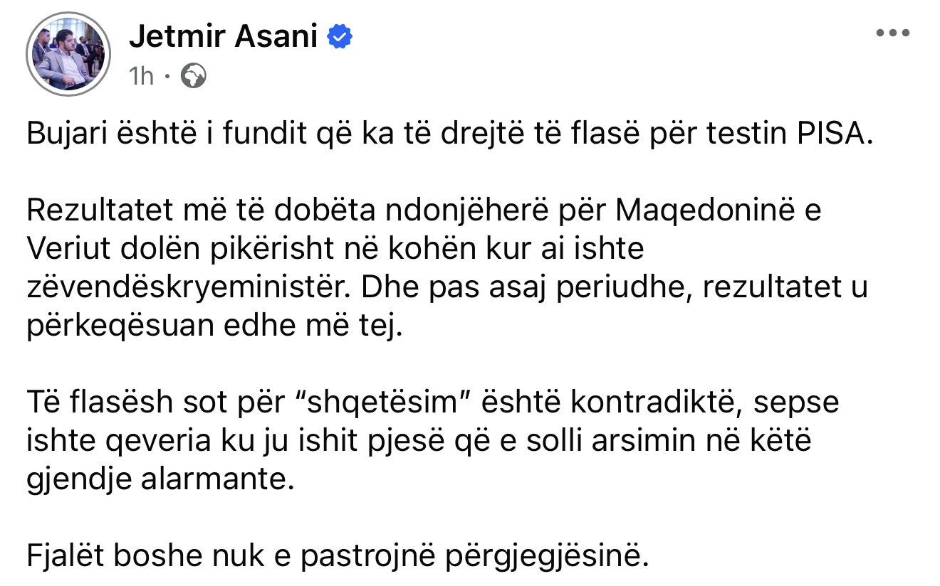 Jetmir Asani i drejtohet Bujar Osmanit: Rezultatet më të dobëta të PISA-s dolën kur ti ishe zëvendëskryeministër! 2 IMG 7753