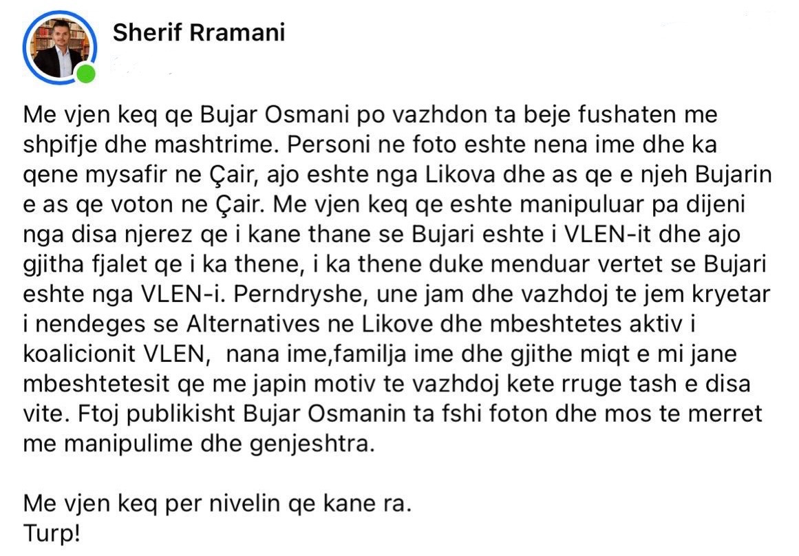 Sherif Rrahmani reagon ndaj Bujar Osmanit: Po e keqpërdor nënën time për fushatë 1 6fef6e2d a916 4f09 8b06 c30b64ebffc7