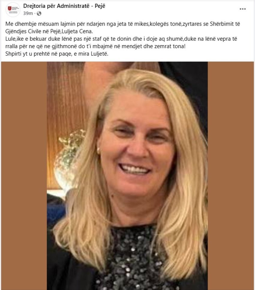 ndahet nga jeta zyrtarja e gjendjes civile ne peje luljeta cena 68a8b3346e9b2